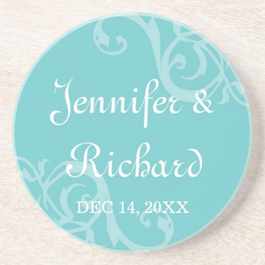アンティーク鉄巻青名前をカスタムする結婚の日付 コースター (正面)