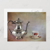 アンティーク銀茶ポット及び骨中国カップ ポストカード (正面/裏面)