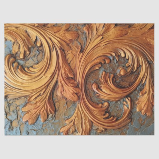 アンティーク銅錆バロックオーナメントほこりっぽいブルー 薄葉紙 (正面)