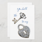 アンティーク鍵とハートロック白黒バレンタイン シーズンカード (正面/裏面)