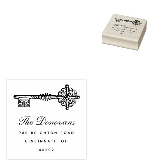 アンティーク鍵パーソナライズされた差出人住所スタンプ ラバースタンプ (押印)