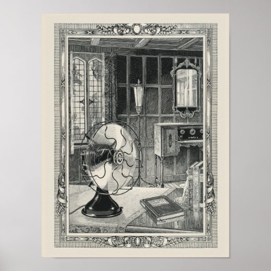 アンティーク電気ファンラインエッチングポスター ポスター (正面)