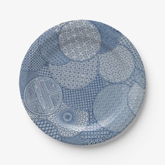 アンティーク青フェイク白王室の磁器1877 ペーパープレート (正面)