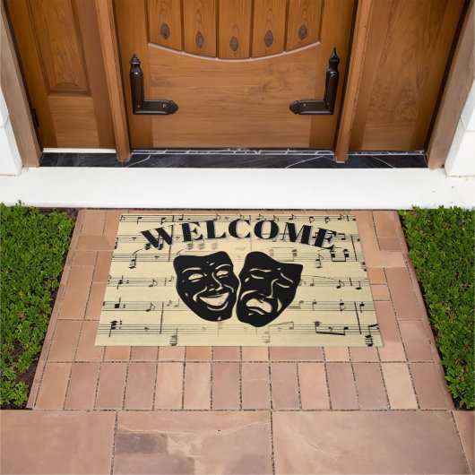 アンティーク音楽とシアターマスクへようこそ ドアマット (室外)