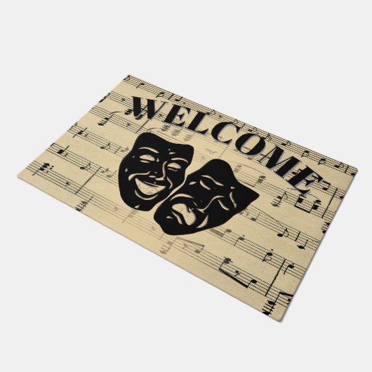 アンティーク音楽とシアターマスクへようこそ ドアマット (アングル)