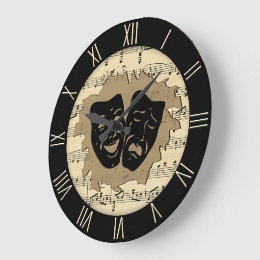 アンティーク音楽とシアターマスクローマ数字 ラージ壁時計 (傾斜)