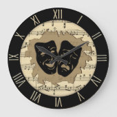 アンティーク音楽とシアターマスクローマ数字 ラージ壁時計 (正面)
