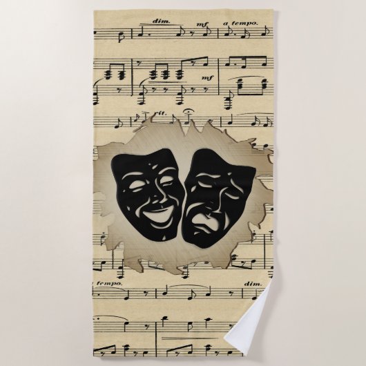 アンティーク音楽とシアターマスク ビーチタオル (正面)