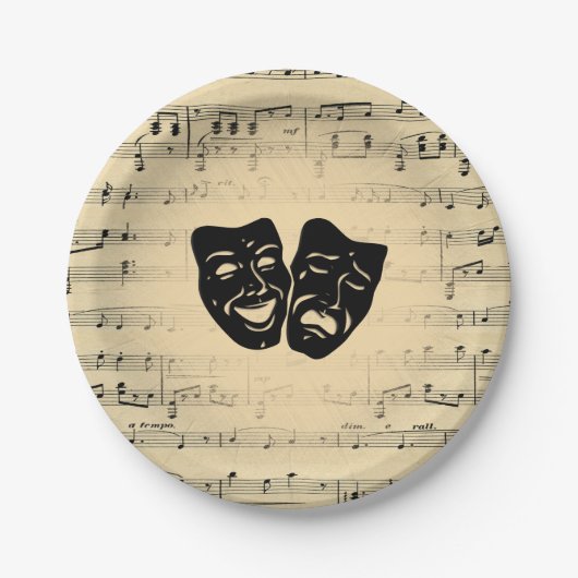 アンティーク音楽とシアターマスク ペーパープレート (正面)