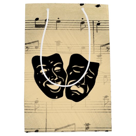アンティーク音楽とシアターマスク ミディアムペーパーバッグ (正面)