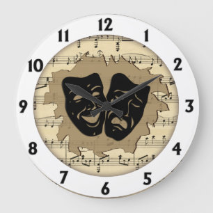 アンティーク音楽とシアターマスク ラージ壁時計
