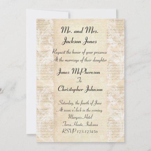 アンティーク音楽シート結婚式招待状 招待状 (正面)