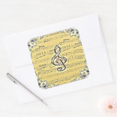 アンティーク音楽トレブルクレフ、 音符記号ヴィンテージデザイン スクエアシール (封筒)