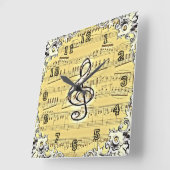 アンティーク音楽トレブルクレフ、 音符記号ヴィンテージデザイン スクエア壁時計 (傾斜)