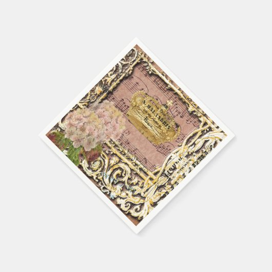 アンティーク音楽フランスの金ゴールドクラウンコラージュ スタンダードカクテルナプキン (角)