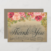 アンティーク音楽w/ピンクイエロー金ゴールドフローラありがとう ポストカード (正面/裏面)