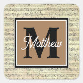 アンティーク音符ミュージシャンモノグラム スクエアシール (正面)