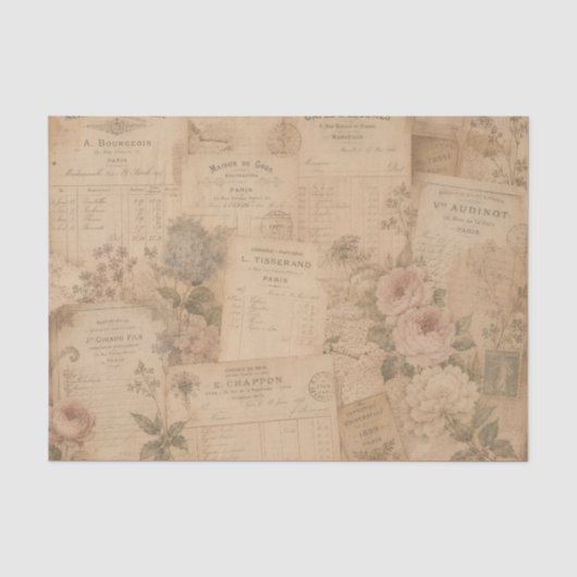 アンティーク風の絵葉書と花々 薄葉紙 (正面)
