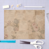 アンティーク風の絵葉書と花々 薄葉紙 (クラフト)