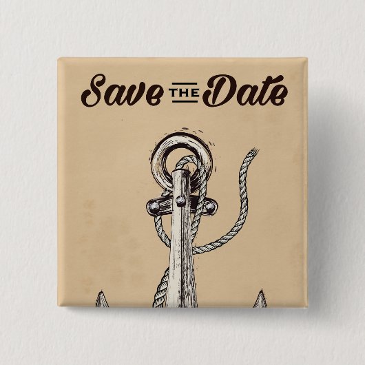 アンティーク風の航海用アンカー Save the Date 缶バッジ (正面)