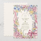 アンティーク風の花柄フレームの結婚式 招待状 (正面/裏面)