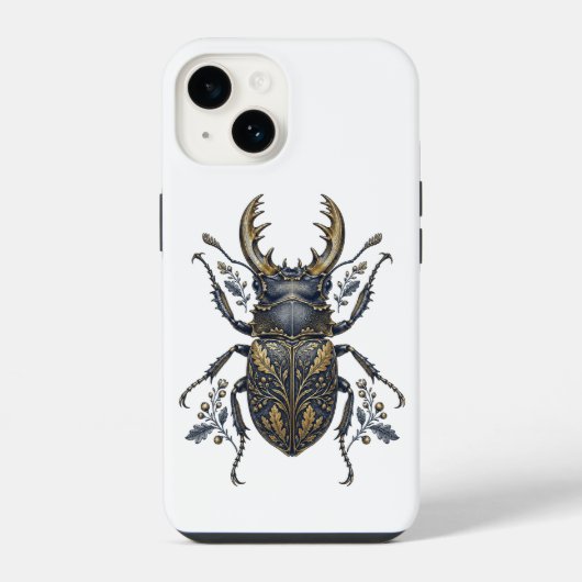 アンティーク風クワガタの彫刻 iPhoneケース (裏面)