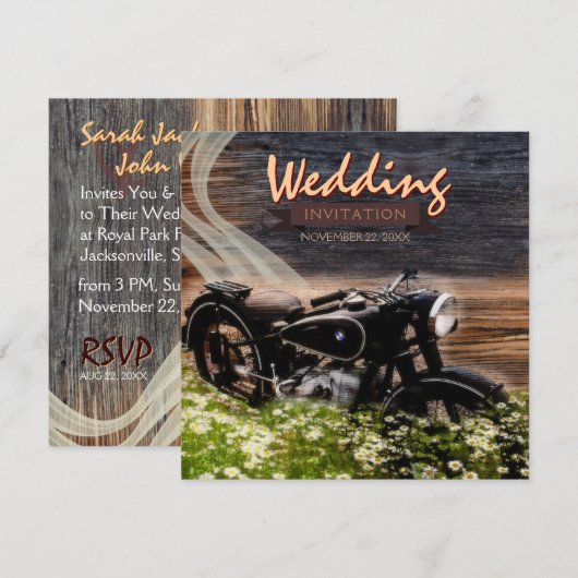 アンティーク風バイクの結婚式招待状 招待状 (正面/裏面)