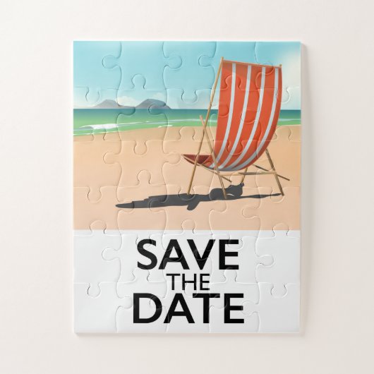 アンティーク風ビーチデッキチェアのSave the Date ジグソーパズル (縦)