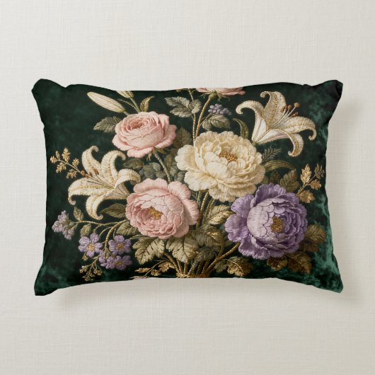 アンティーク風薔薇の花束タペストリーピロー アクセントクッション (正面)