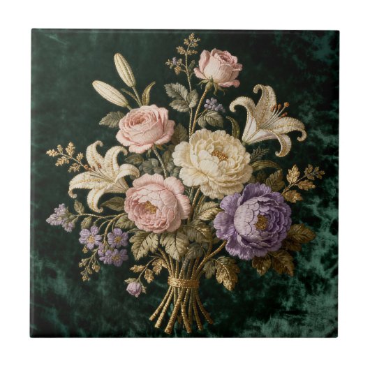アンティーク風薔薇の花束タペストリー タイル (正面)