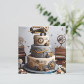 アンティーク飛行機をテーマにしたお誕生日ケーキ 招待状 (スタンド正面)