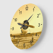 アンティーク飛行機ゴールデンイエロープロペラ ラージ壁時計 (傾斜)