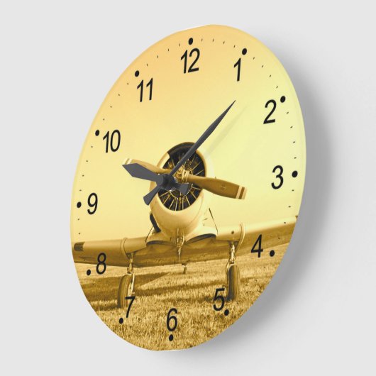 アンティーク飛行機ゴールデンイエロープロペラ ラージ壁時計 (傾斜)