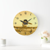 アンティーク飛行機ゴールデンイエロープロペラ ラージ壁時計 (ホーム)