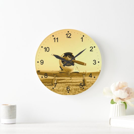 アンティーク飛行機ゴールデンイエロープロペラ ラージ壁時計 (ホーム)