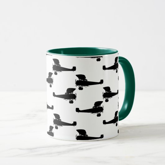 アンティーク飛行機シルエットヴィンテージ飛行機プリント マグカップ (正面右)
