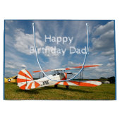 アンティーク飛行機バイプレーンカスタム誕生日 ラージペーパーバッグ (正面)