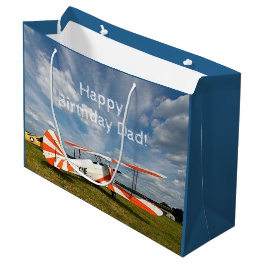 アンティーク飛行機バイプレーンカスタム誕生日 ラージペーパーバッグ (正面アングル)