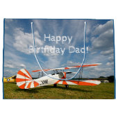 アンティーク飛行機バイプレーンカスタム誕生日 ラージペーパーバッグ (裏面)