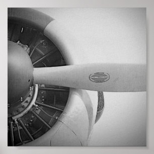 アンティーク飛行機プロペラ白黒 ポスター