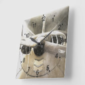 アンティーク飛行機レトロの正方形クロック スクエア壁時計 (傾斜)