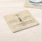 アンティーク飛行機図ヴィンテージ飛行機アート スクエアペーパーコースター (アングル)