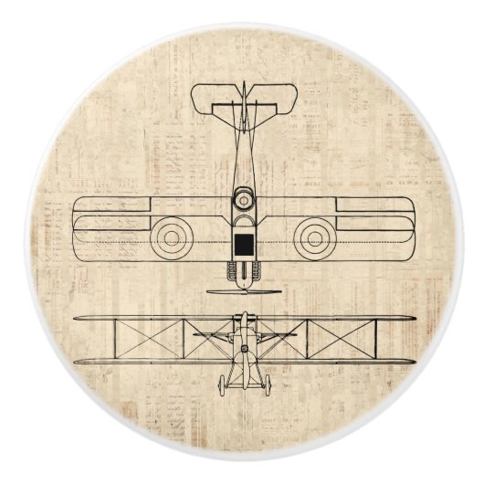 アンティーク飛行機図ヴィンテージ飛行機アート セラミックノブ (正面)