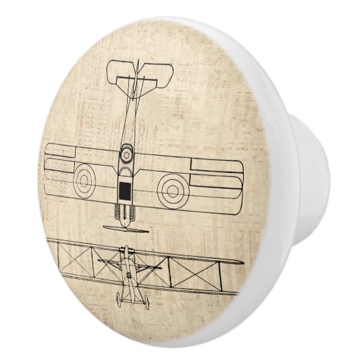 アンティーク飛行機図ヴィンテージ飛行機アート セラミックノブ (右)