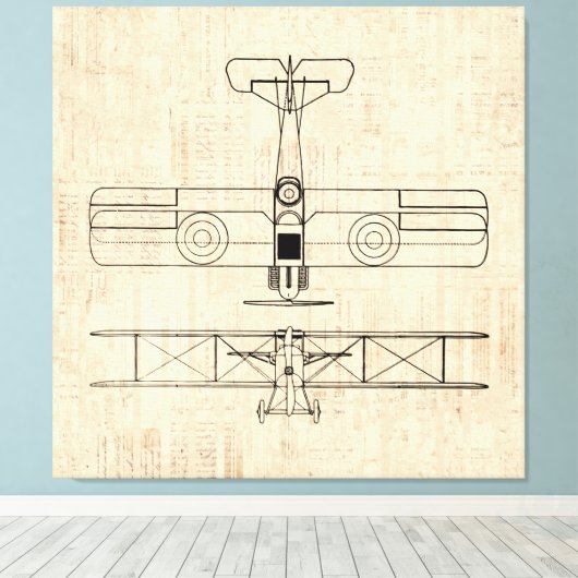 アンティーク飛行機図ヴィンテージ飛行機美術 キャンバスプリント (インサイチュ (ウッドフロア))
