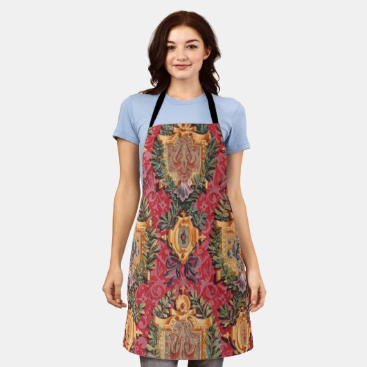 アンティーク飾フランスの花模様 エプロン (着用した状態)