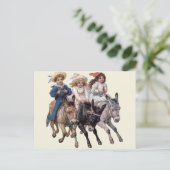 アンティーク馬ポニーチャイルドアート ポストカード (スタンド正面)