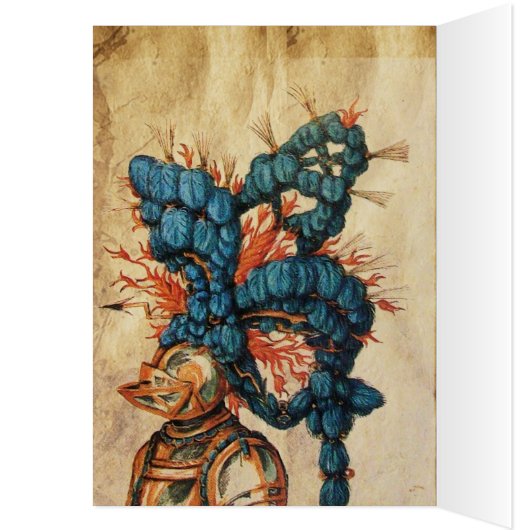 アンティーク騎士ヘルメットと赤い青い羽毛 (内側 (左))