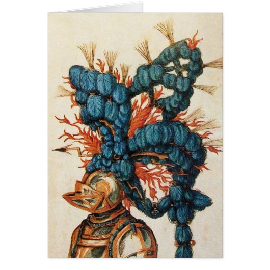 アンティーク騎士ヘルメットと赤い青い羽毛 (正面)