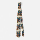 アンティーク騎士ヘルメットと赤い青い羽毛 ネクタイ (正面)